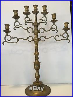 Antique Large Solid Brass Jewish Menorah Candelabra 7 Arm Branch Candle Holder