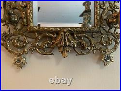 Antique Longwy Pottery Wall Sconce Candle Holder Beveled Mirror Back Wall