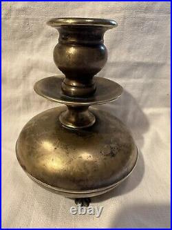 Antique Louis XIV Solid Brass Large Diameter Candlestick Holder 1800's