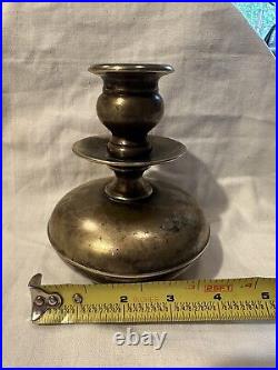 Antique Louis XIV Solid Brass Large Diameter Candlestick Holder 1800's