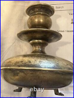 Antique Louis XIV Solid Brass Large Diameter Candlestick Holder 1800's