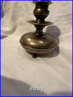 Antique Louis XIV Solid Brass Large Diameter Candlestick Holder 1800's