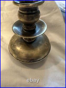 Antique Louis XIV Solid Brass Large Diameter Candlestick Holder 1800's