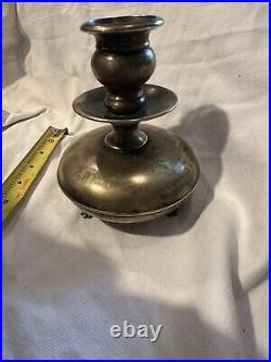 Antique Louis XIV Solid Brass Large Diameter Candlestick Holder 1800's