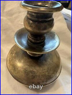 Antique Louis XIV Solid Brass Large Diameter Candlestick Holder 1800's