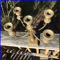 Antique Multi-arm Ornate 5 Arm Brass Candlestick Candelabra