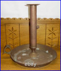 Antique / Old LARGE Brass Push Up Finger Candle Holder Candlestick -12 3/4 Tall