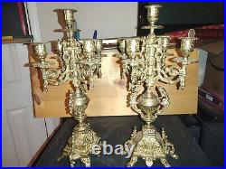 Antique Old Solid Brass Ornate Candelabra 5 Tier Italian Brevettato Neoclassical