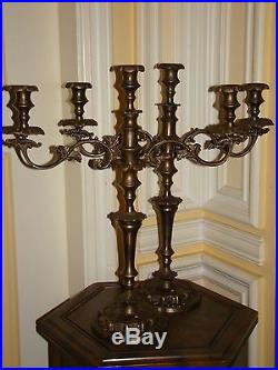 Antique/Old Vintage Brass Pair Of 3 Arm Victorian Candle Holders 21Tall 16 Lbs