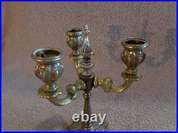 Antique Old Vintage Pair of Heavy Brass 3 Arm Candle Candelabras