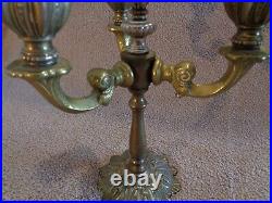 Antique Old Vintage Pair of Heavy Brass 3 Arm Candle Candelabras