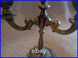 Antique Old Vintage Pair of Heavy Brass 3 Arm Candle Candelabras