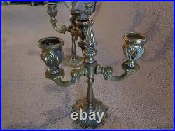 Antique Old Vintage Pair of Heavy Brass 3 Arm Candle Candelabras