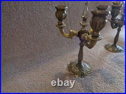 Antique Old Vintage Pair of Heavy Brass 3 Arm Candle Candelabras