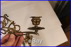 Antique Or Vintage Ornate Brass Pair Double Wall Sconce Candlestick Candleholder