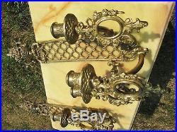 Antique Ornate Brass Pair of Gilt Brass Wall Mount Candelabras Candle Holders