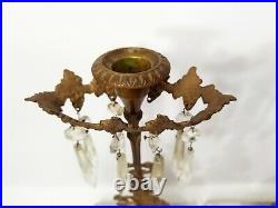 Antique Ornate Bronze Crystal Candelabra Candle Holder Brass Set
