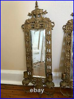 Antique Ornate Candle Holder Sconces with Beveled Mirror