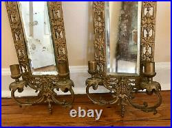 Antique Ornate Candle Holder Sconces with Beveled Mirror
