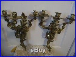 Antique Ornate French/Bronze Rococo Style Wall Candle Holder Sconces 15 TALL