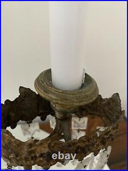 Antique Ornate Girandole Bronze Crystal Candelabra Candle Holder Brass 3 arm