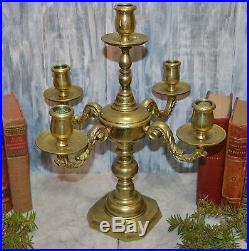 Antique Ornate Heavy Brass Candelabra 4 Arm 5 Cup Candle Holder Centerpiece