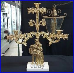Antique Ornate Solid Brass Candelabra with Renaissance Design on Marble Base