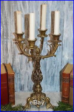 Antique Ornate Tall Brass Candelabra 4 Arm Candle Holder Centerpiece