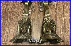 Antique PAIR Bronze Finished 3 Winged GRIFFIN Base Candlesticks 10-1/2
