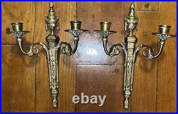 Antique PAIR of Brass Sconces Federal Brass 2 Candle Wall Holders