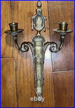 Antique PAIR of Brass Sconces Federal Brass 2 Candle Wall Holders
