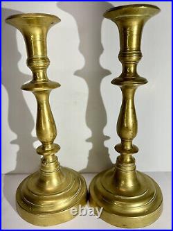 Antique Pair 17th/18th Century Brass Turned Candlesticks Candle Holders 10.5