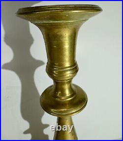 Antique Pair 17th/18th Century Brass Turned Candlesticks Candle Holders 10.5