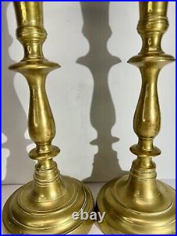 Antique Pair 17th/18th Century Brass Turned Candlesticks Candle Holders 10.5