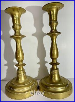 Antique Pair 17th/18th Century Brass Turned Candlesticks Candle Holders 10.5