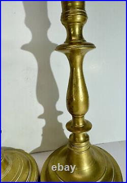 Antique Pair 17th/18th Century Brass Turned Candlesticks Candle Holders 10.5