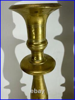 Antique Pair 17th/18th Century Brass Turned Candlesticks Candle Holders 10.5