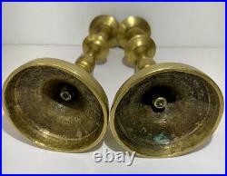 Antique Pair 17th/18th Century Brass Turned Candlesticks Candle Holders 10.5