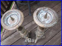 Antique Pair Altar Heavy Candlestick Holders 26 Brass