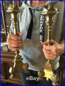Antique Pair Brass Of Catholic Church CandleSticks Candle Holder 16 8 Lb
