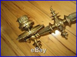 Antique Pair Bronze Eastlake Piano Wall Sconces Victorian Brass Candle Holders