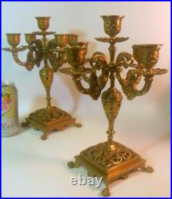 Antique Pair FRENCH Bronze Brass CANDELABRA Candle Holders Paw Feet Empire