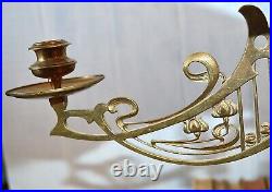 Antique Pair French Brass Art Nouveau Swinging Arm Piano Candle Holder Sconces