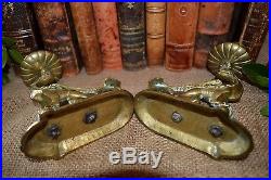 Antique Pair French Brass Candleholders Mythological Griffins Candle Sticks