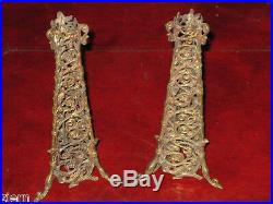 Antique Pair French Candle Holders Brass Early 1900's Triangle Shaped