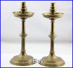 Antique Pair Gorham 1909 12 Tall Gothic Solid Brass Ecclesiastical Candlesticks