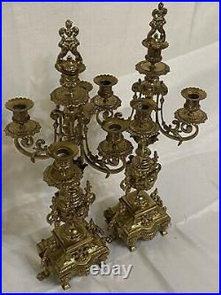 Antique Pair Of Brass Baroque Candelabra Candle Holder