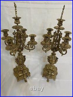 Antique Pair Of Brass Baroque Candelabra Candle Holder