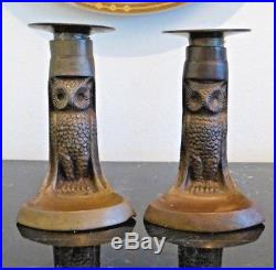 Antique Pair Of Brass Owl Handled Candlesticks Candle Holders