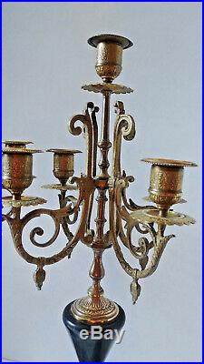 Antique Pair Of French Marble And Brass Candelabra